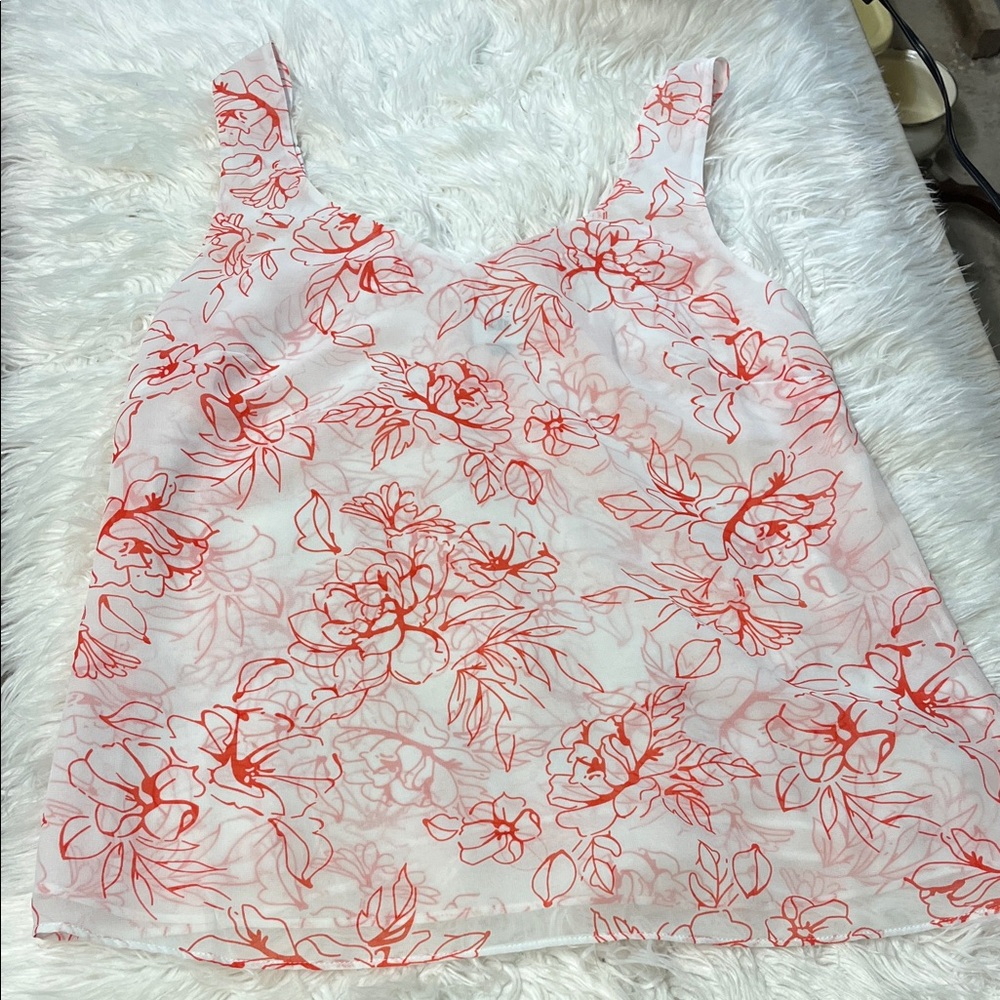 Cabi Floral Print Women's Top - orange/Red and White